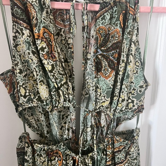 Zara Green Paisley Cutout Dress Size Large - Picture 9 of 13